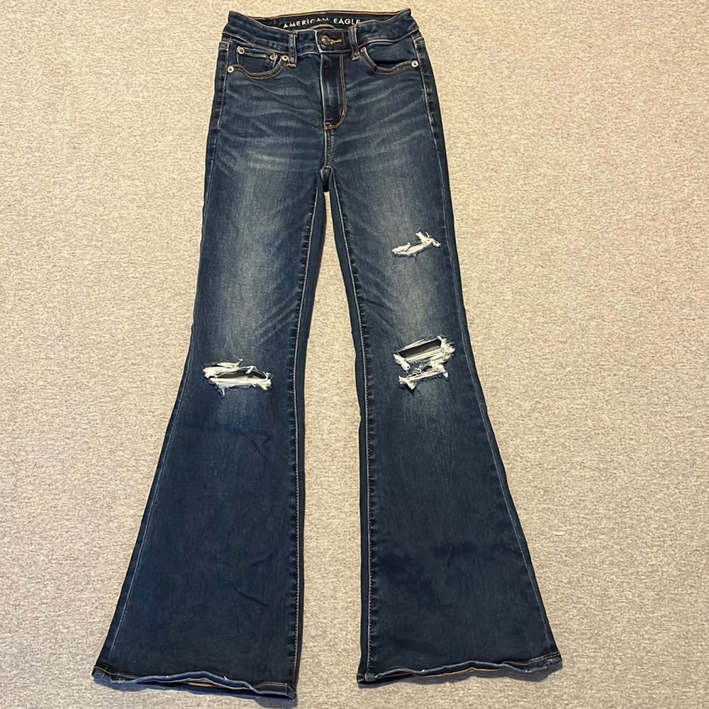 American Eagle Next Level Stretch Super Hi-Rise Flare Size 00 Short BTS